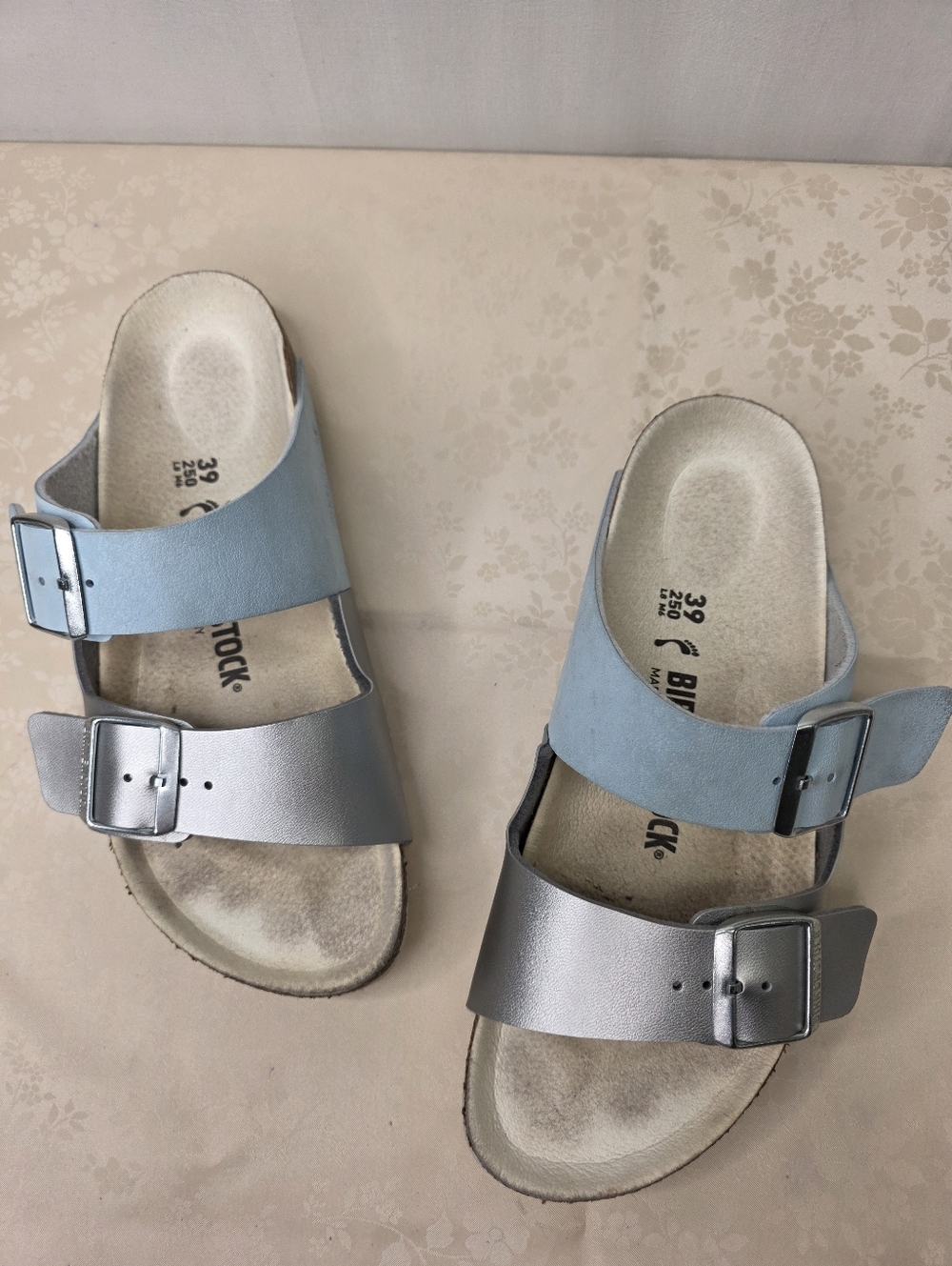 Birkenstock Arizona Split Sandals Light Blue & Silver Metallic 39 L8 M6
